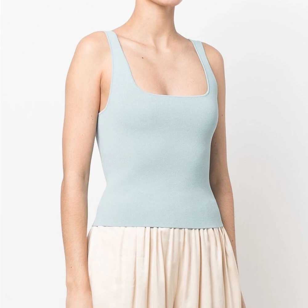 Vince Square Neck Tank Top Stretch Large Light Blue $263